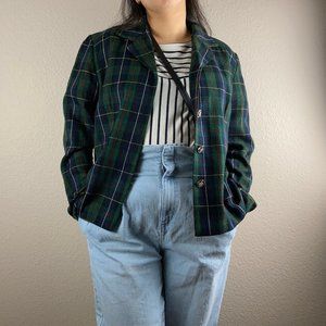 y2k Sag Harbor Green & Blue Tartan Blazer - M